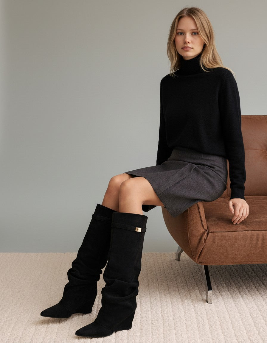 Maya | Chic Slouchy Black Knee High Boots for Women with Hidden Heel 3