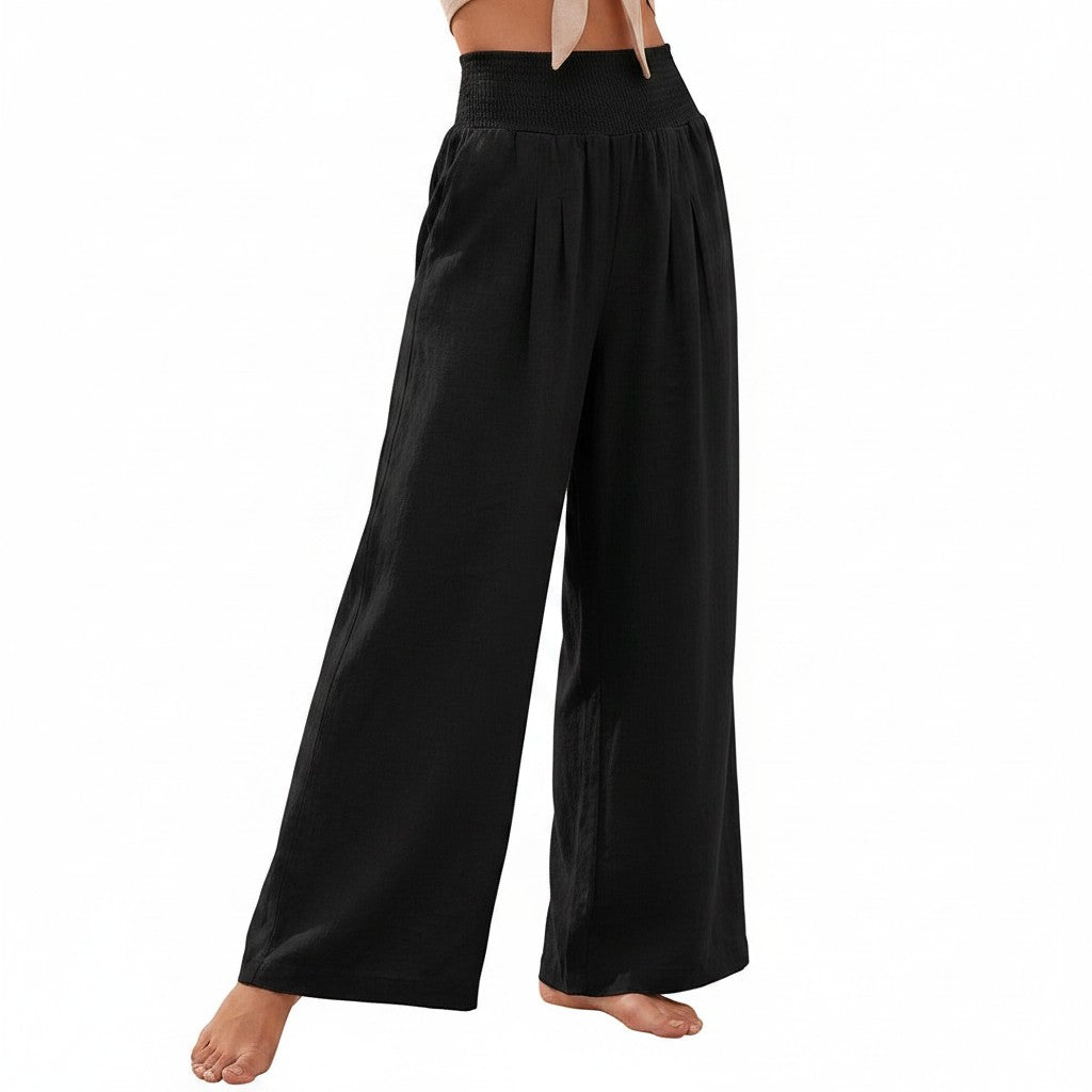 Women's Soft Fabric Wide Leg Pants | Comfortable Smocked High-Waist Casual Trousers 3