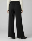 Silvorne black wide-leg trousers with elastic waistband and pleated detail, women's casual wear.