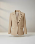 Silvorne blazer beige de manga larga para mujer, con un solo botón, cuello de muesca y bolsillos de solapa.