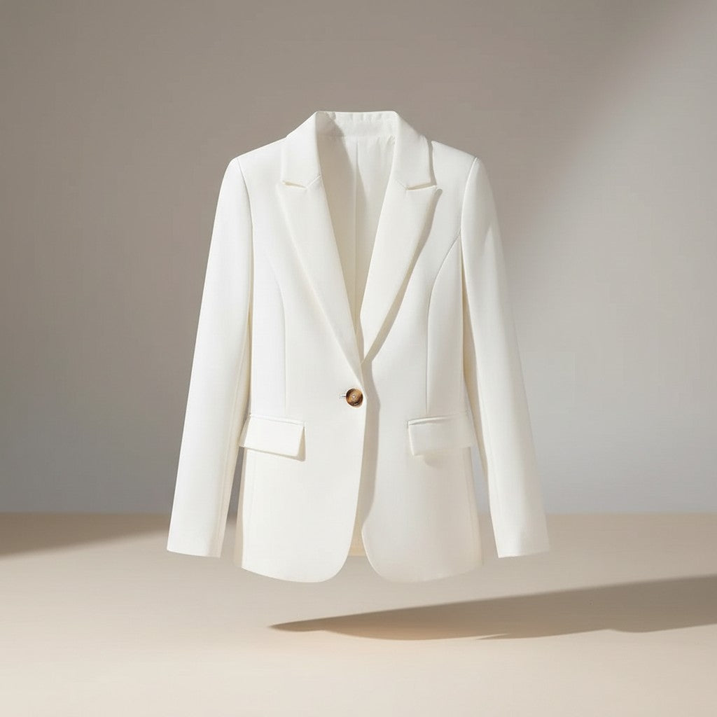 Silvorne blazer blanco de manga larga para mujer, con un solo botón, cuello de muesca y corte entallado.