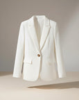 Silvorne blazer blanco de manga larga para mujer, con un solo botón, cuello de muesca y corte entallado.