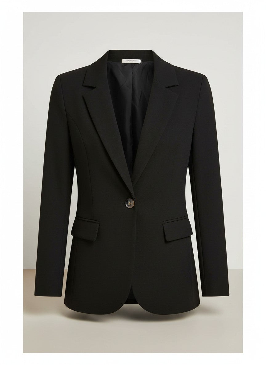 Silvorne blazer negro de manga larga para mujer, con un solo botón y cuello de muesca, ideal para la oficina.