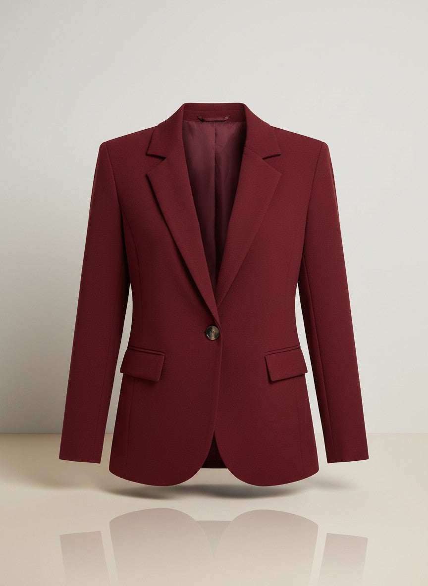 Silvorne blazer rojo de manga larga para mujer, con un solo botón, cuello de muesca y corte entallado.
