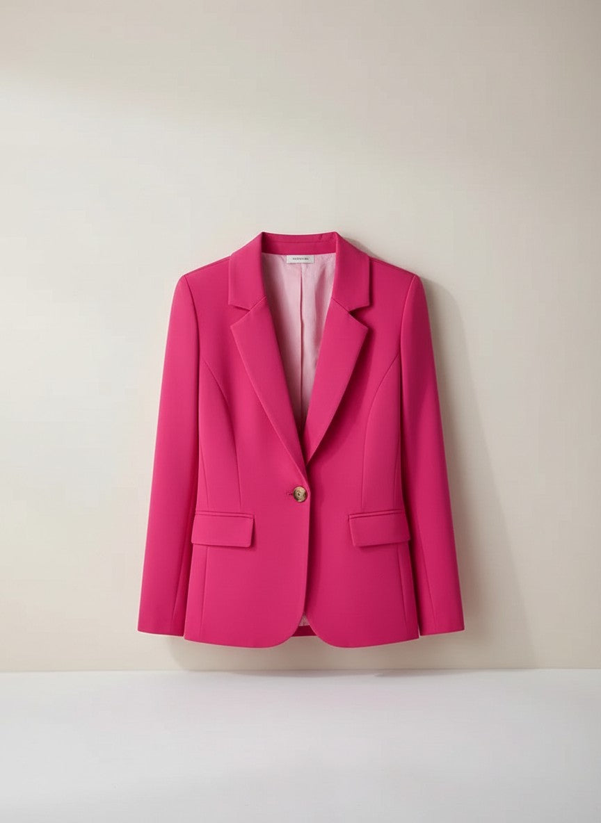 Silvorne blazer rosa de manga larga con un solo botón y cuello de muesca, para oficina.