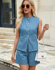Women's Durable Denim Vest and Shorts Set | Stylish Summer Outfit 4
