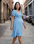 Women's Soft Floral Maternity Dress | Elegant Flutter Sleeve V-Neck Gown for Baby Shower 2