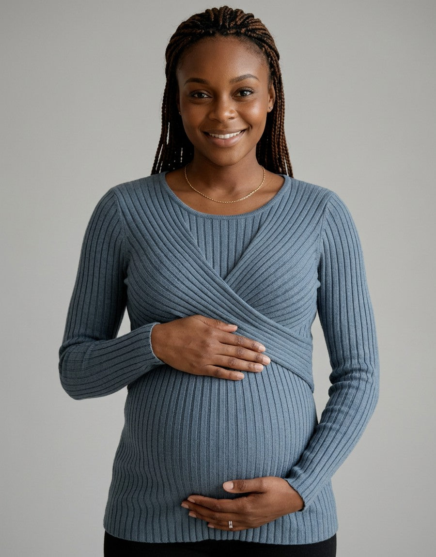 Women's Soft Cotton Maternity Midi Dress | Comfortable Long Sleeve Nursing Dress 9
