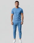 Silvorne men's blue textured short-sleeve top and matching drawstring pants set. Relaxed fit, casual style.
