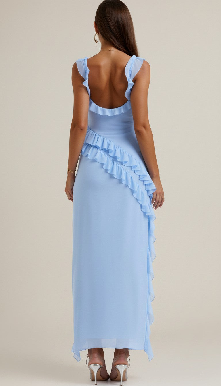 Women's Lightweight Ruffled Maxi Dress | Elegant Floor-Length Evening Gown 7