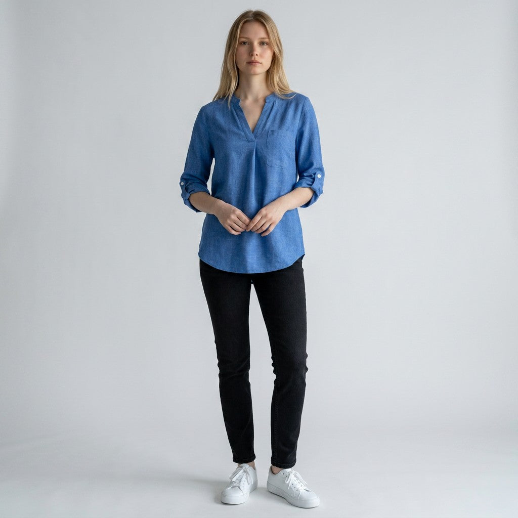 Women's Lightweight Linen Blouse | Elegant V-Neck Long Sleeve Summer Top 2