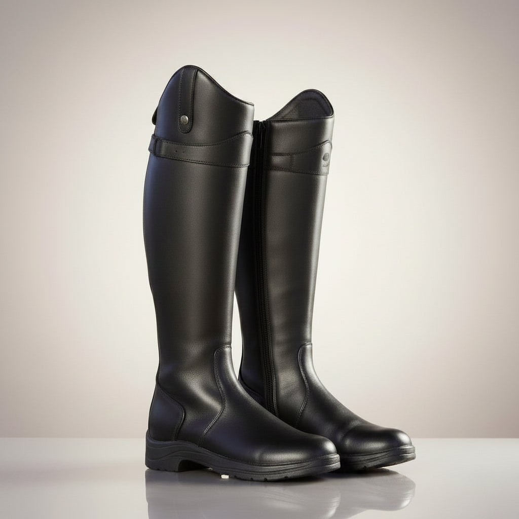 Silvorne Madison botas altas de cuero negro con detalle de hebilla, estilo ecuestre y elegante.