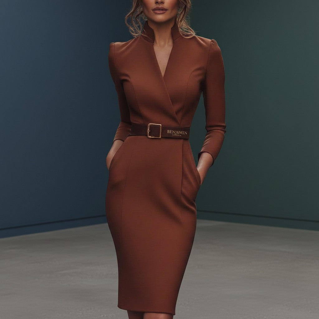 Elegant Chic | Black Cocktail Dress with Wrap Silhouette &amp; V-Neck for Sophisticated Style 5