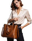Women's Durable Faux Leather Tote Bag | Spacious Cognac Everyday Handbag 2