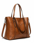 Women's Durable Faux Leather Tote Bag | Spacious Cognac Everyday Handbag 7