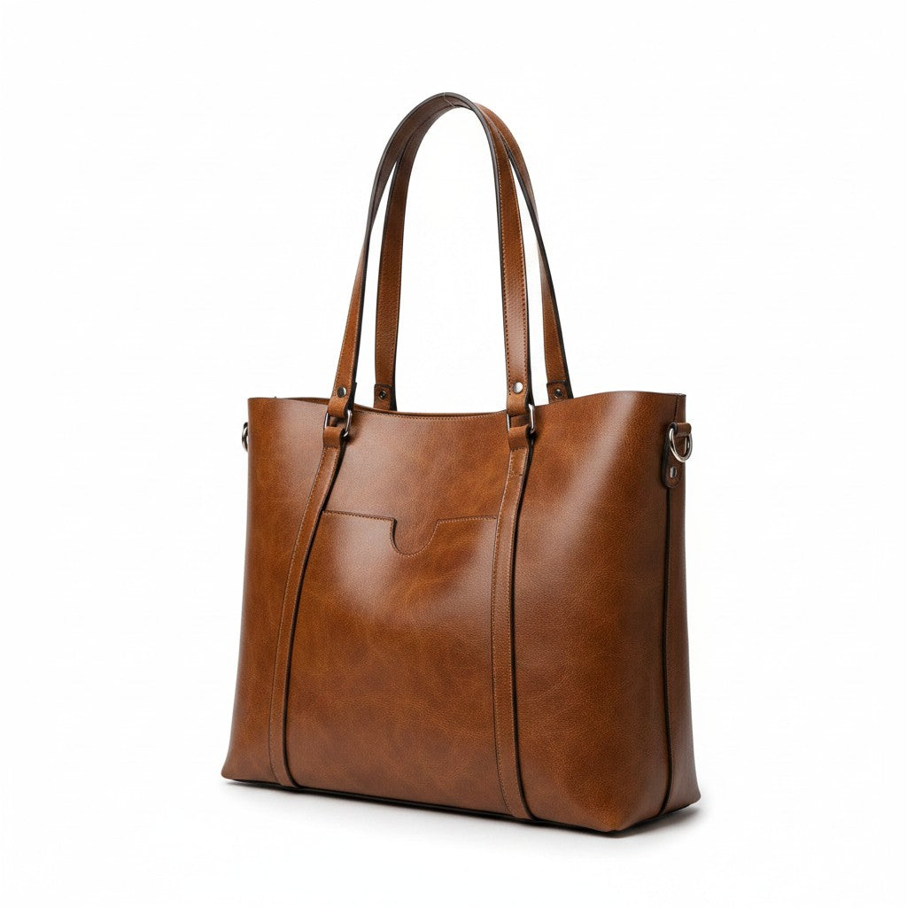 Women's Durable Faux Leather Tote Bag | Spacious Cognac Everyday Handbag 5