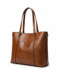 Women's Durable Faux Leather Tote Bag | Spacious Cognac Everyday Handbag 5