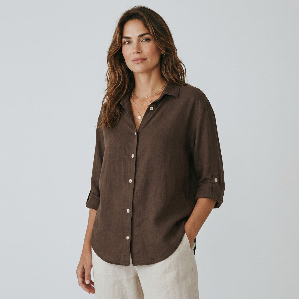 Women's Linen-Cotton Blend Shirt | Breathable Relaxed Summer Blouse 11