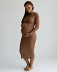 Women's Soft Cotton Maternity Midi Dress | Comfortable Long Sleeve Nursing Dress 7