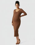 Women's Soft Ribbed Knit Maternity Midi Dress | Comfortable Long-Sleeve Everyday Wear 5