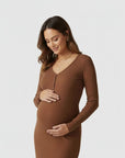Women's Soft Ribbed Knit Maternity Midi Dress | Comfortable Long-Sleeve Everyday Wear 1