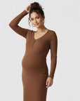 Women's Soft Ribbed Knit Maternity Midi Dress | Comfortable Long-Sleeve Everyday Wear 7