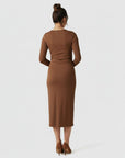 Women's Soft Ribbed Knit Maternity Midi Dress | Comfortable Long-Sleeve Everyday Wear 2