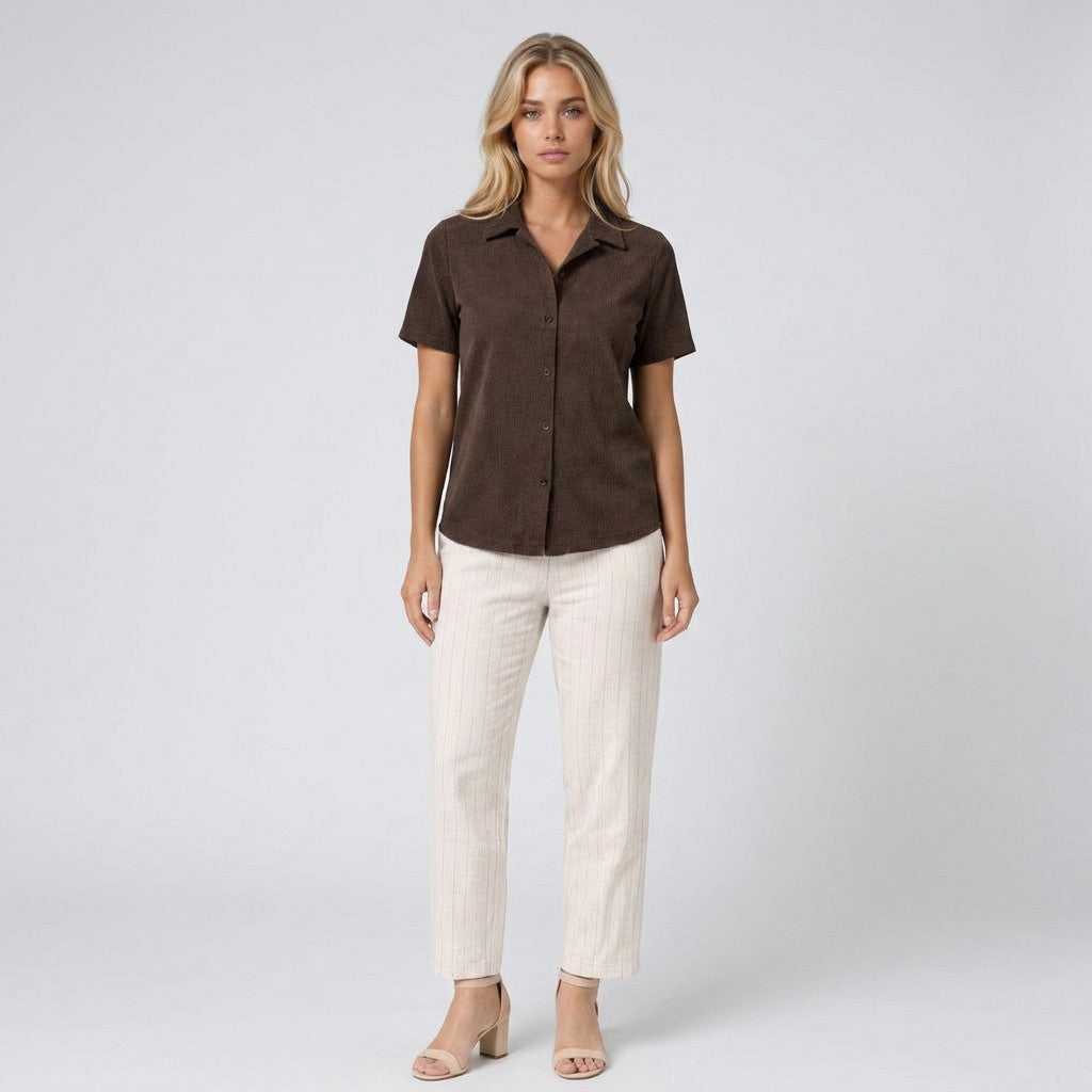 Women's Classic Cotton Button-Up Shirt | Elegant Short Sleeve Summer Blouse 2