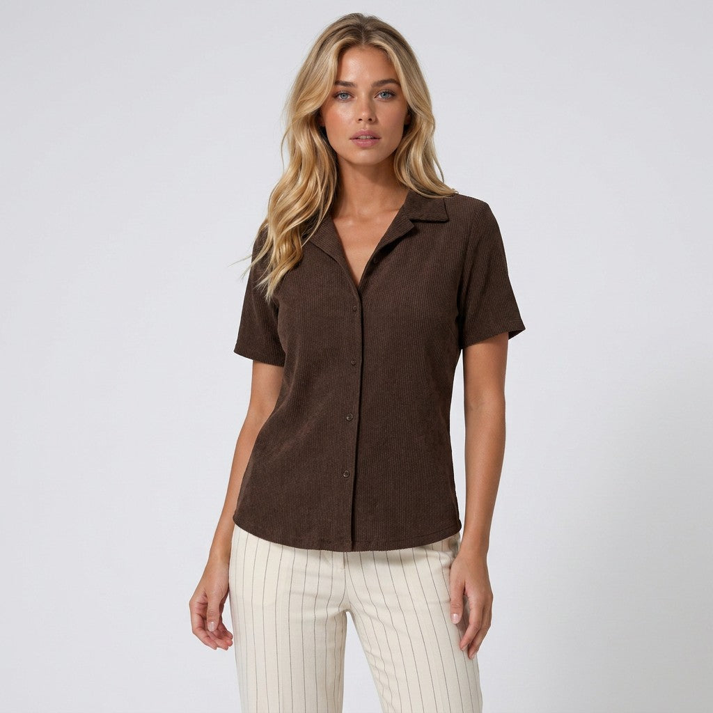 Women's Classic Cotton Button-Up Shirt | Elegant Short Sleeve Summer Blouse 1