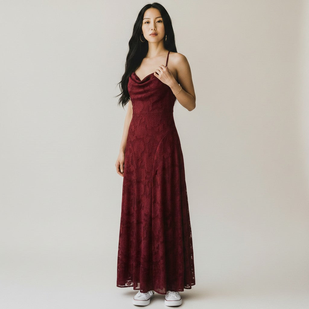 Elegant Backless Jacquard Maxi Dress with Flattering Cowl Neckline | Long Dress for Sophisticated Style 5