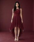 Women's Chiffon Lace High Low Cocktail Dress | Elegant Sleeveless Evening Gown 2