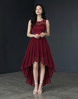 Women's Chiffon Lace High Low Cocktail Dress | Elegant Sleeveless Evening Gown 3