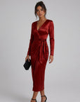Women's Luxurious Satin Midi Dress | Elegant Wrap Style with V-Neckline 1