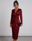 Women's Luxurious Satin Midi Dress | Elegant Wrap Style with V-Neckline 2