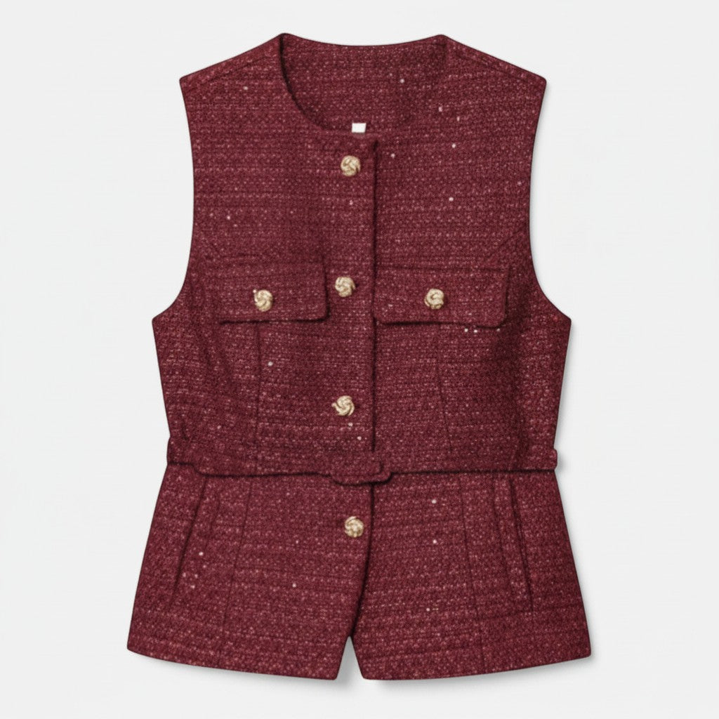 Women's Classic Tweed Waistcoat | Elegant Tailored Sleeveless Vest 7