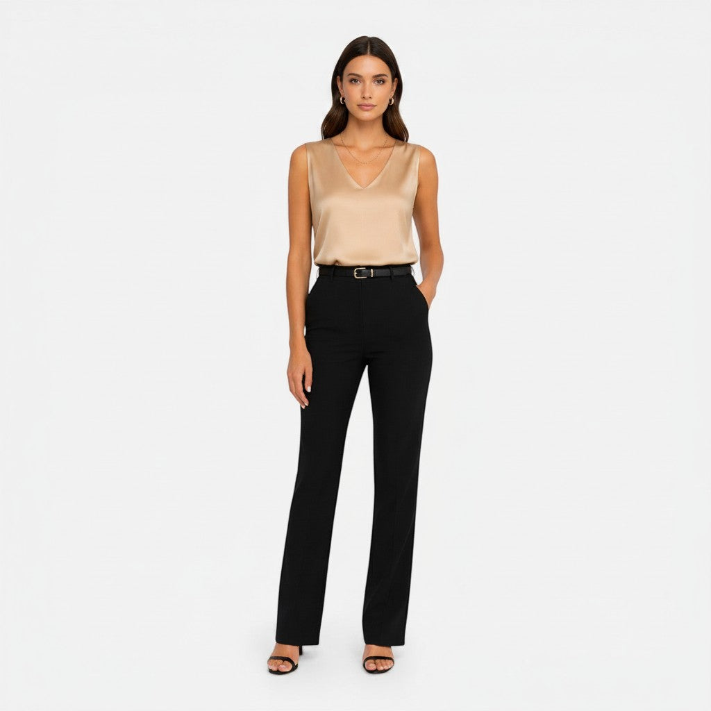 Women's Satin Blouse | Elegant Sleeveless V-Neck Top for Timeless Sophistication 3