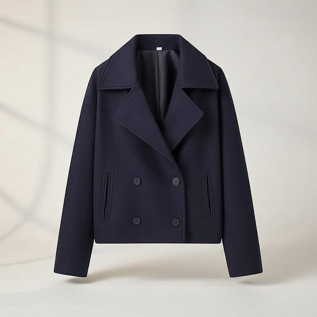 Silvorne Chaqueta cruzada de poliéster azul marino para mujer, cuello francés, talla única.