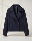 Silvorne Chaqueta cruzada de poliéster azul marino para mujer, cuello francés, talla única.