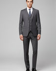 Silvorne men's charcoal grey 3-piece suit with notch lapel blazer, waistcoat, and trousers. Tailored fit for formal occasions.