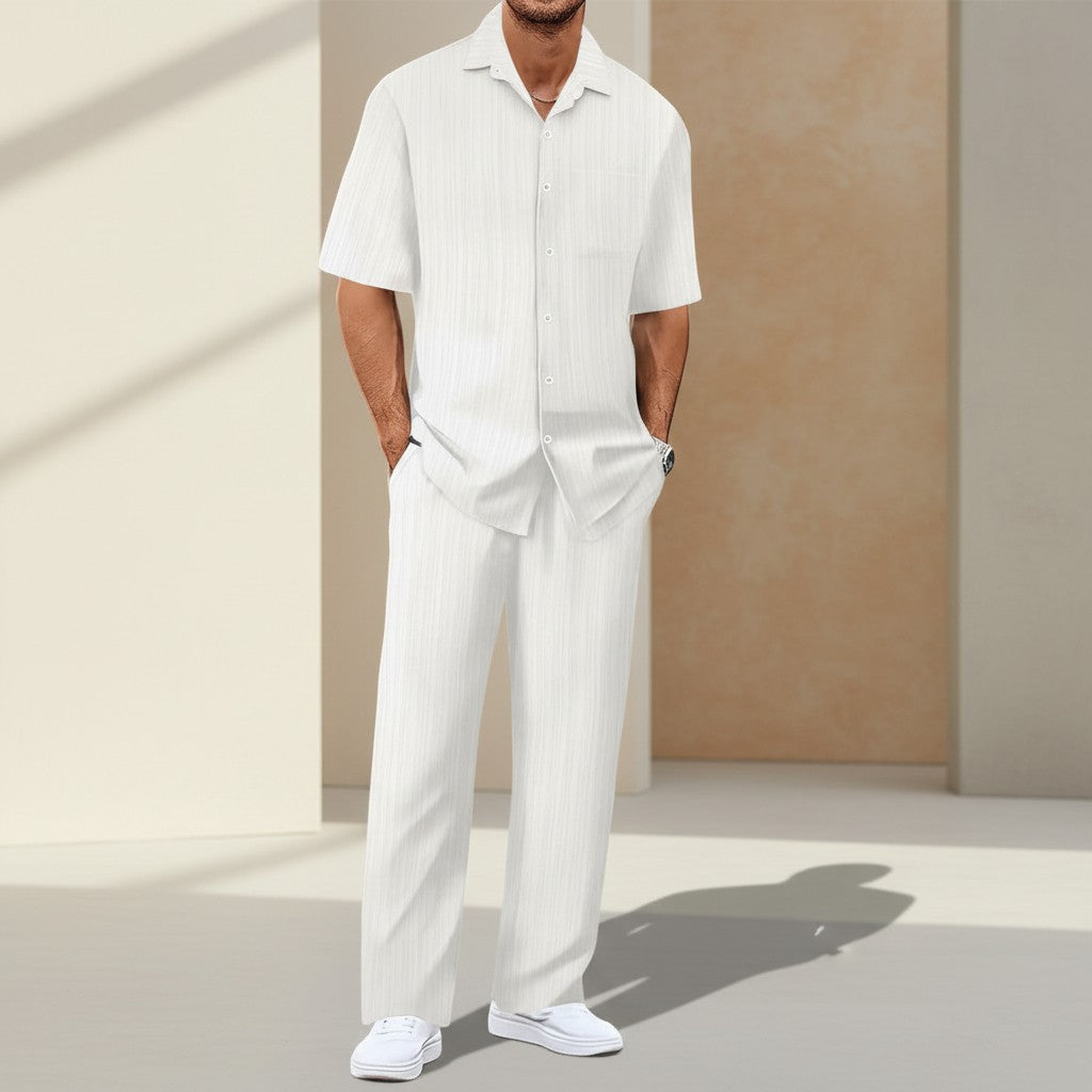 Silvorne conjunto de chándal blanco de poliéster a rayas para hombre, manga corta, pantalón y cárdigan, talla M