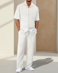 Silvorne conjunto de chándal blanco de poliéster a rayas para hombre, manga corta, pantalón y cárdigan, talla M
