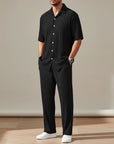 Silvorne conjunto de chándal de poliéster negro a rayas para hombre, manga corta, pantalones casuales