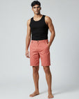 Silvorne men's coral chino shorts with a relaxed fit and cuffed hems, made from breathable cotton.