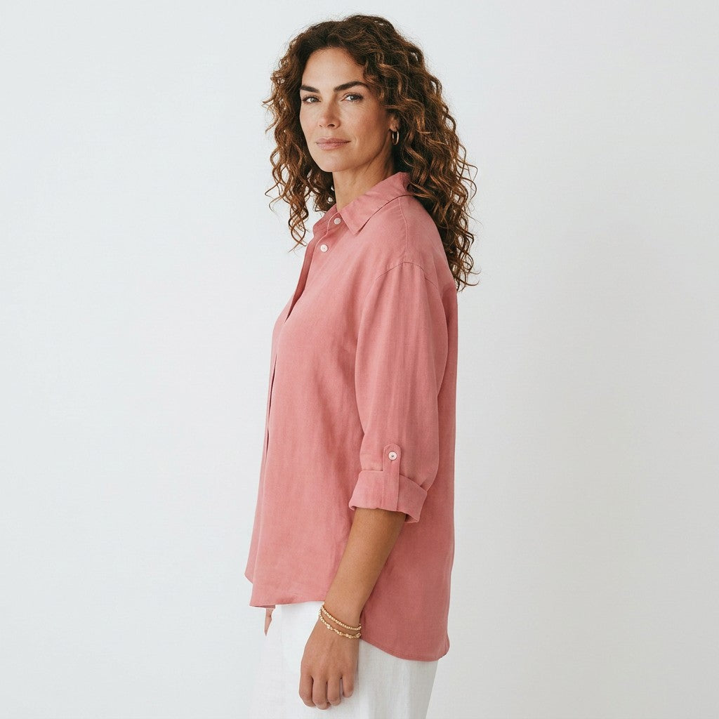 Women's Linen-Cotton Blend Shirt | Breathable Relaxed Summer Blouse 3