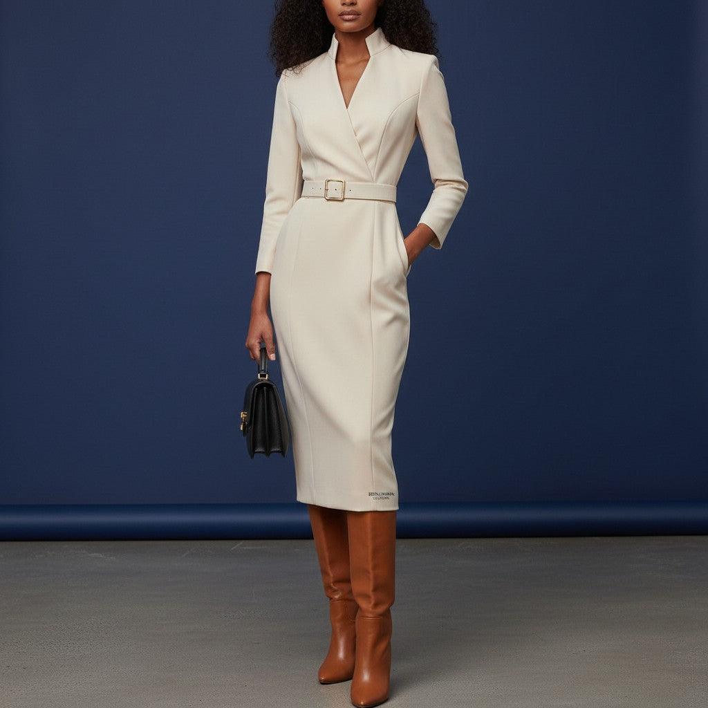 Elegant Chic | Black Cocktail Dress with Wrap Silhouette &amp; V-Neck for Sophisticated Style 4