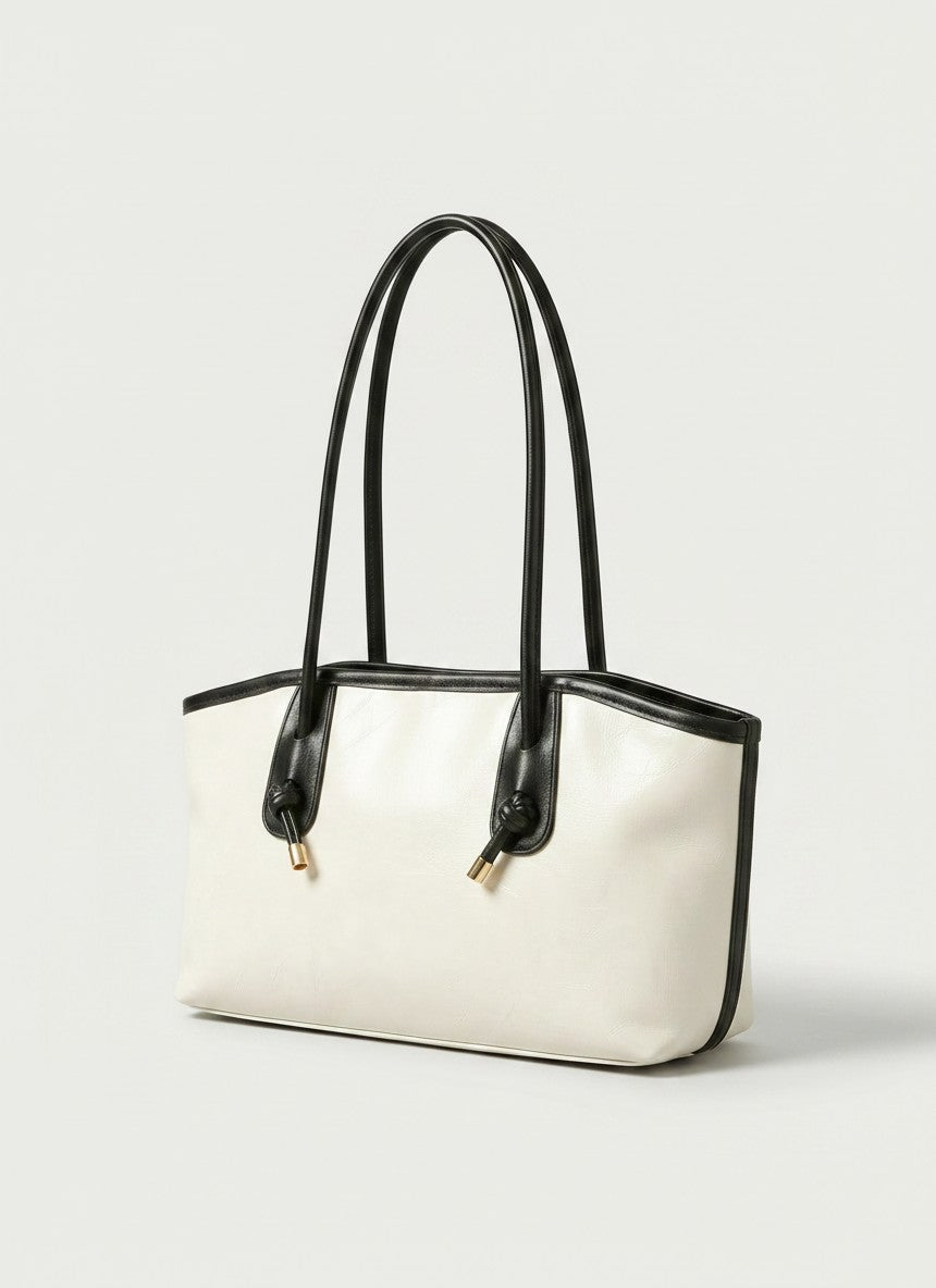 Women's Textured Faux Leather Tote Bag | Stylish Off-White Everyday Handbag 3