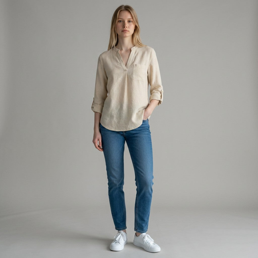 Women's Lightweight Linen Blouse | Elegant V-Neck Long Sleeve Summer Top 5