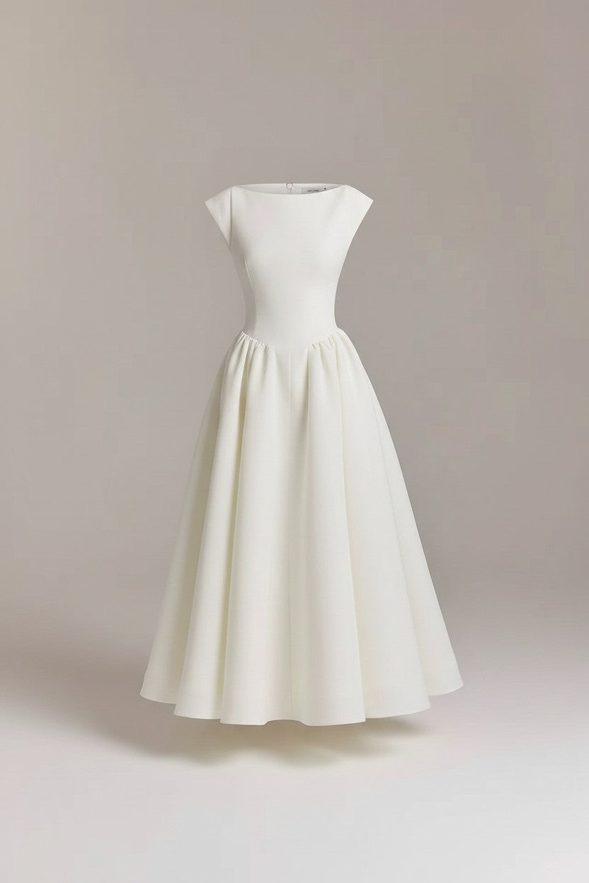 Elegant Midi Dress with Cap Sleeves & Open Back Design for Timeless Style 3