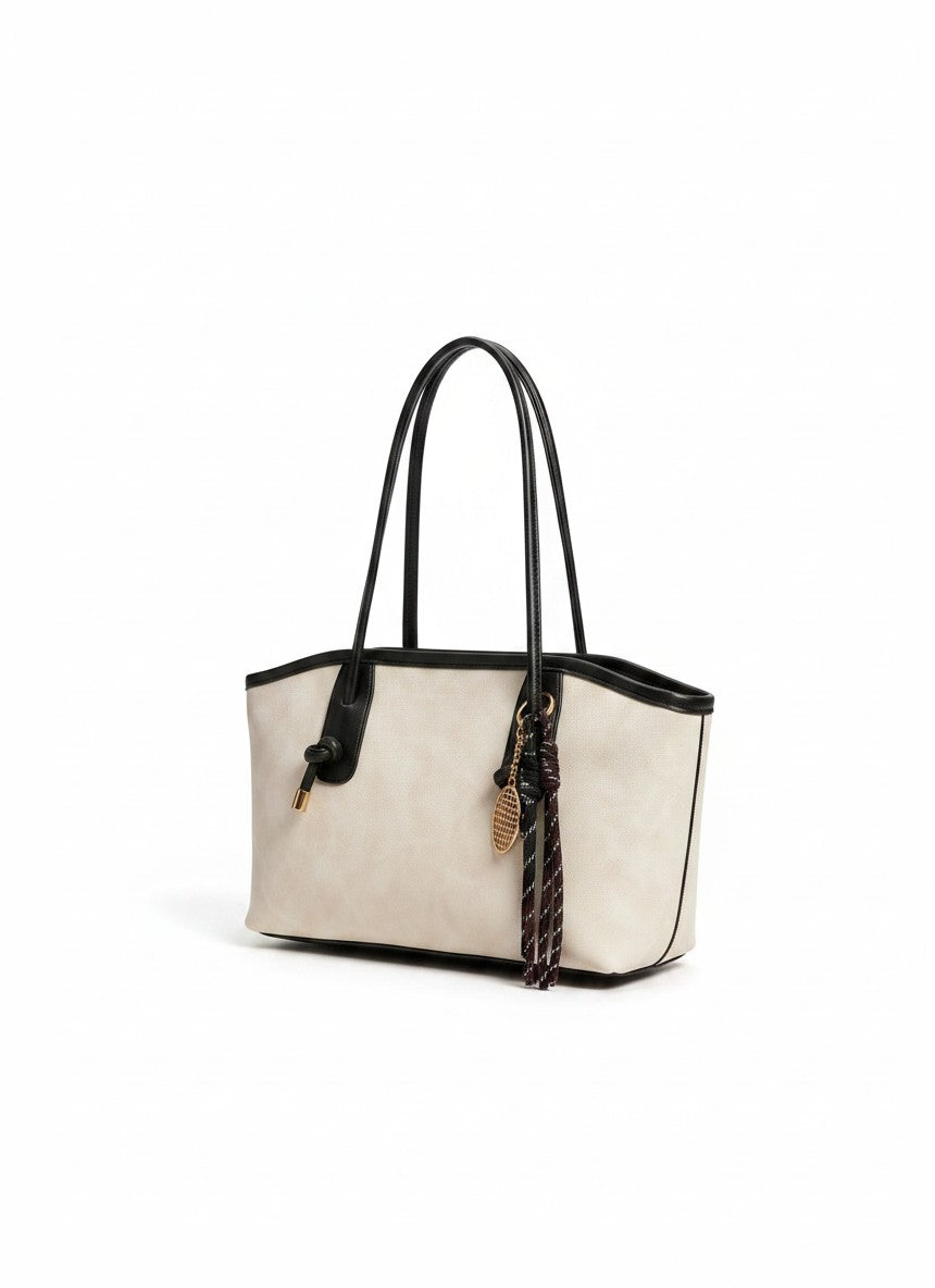 Women's Textured Faux Leather Tote Bag | Stylish Off-White Everyday Handbag 2