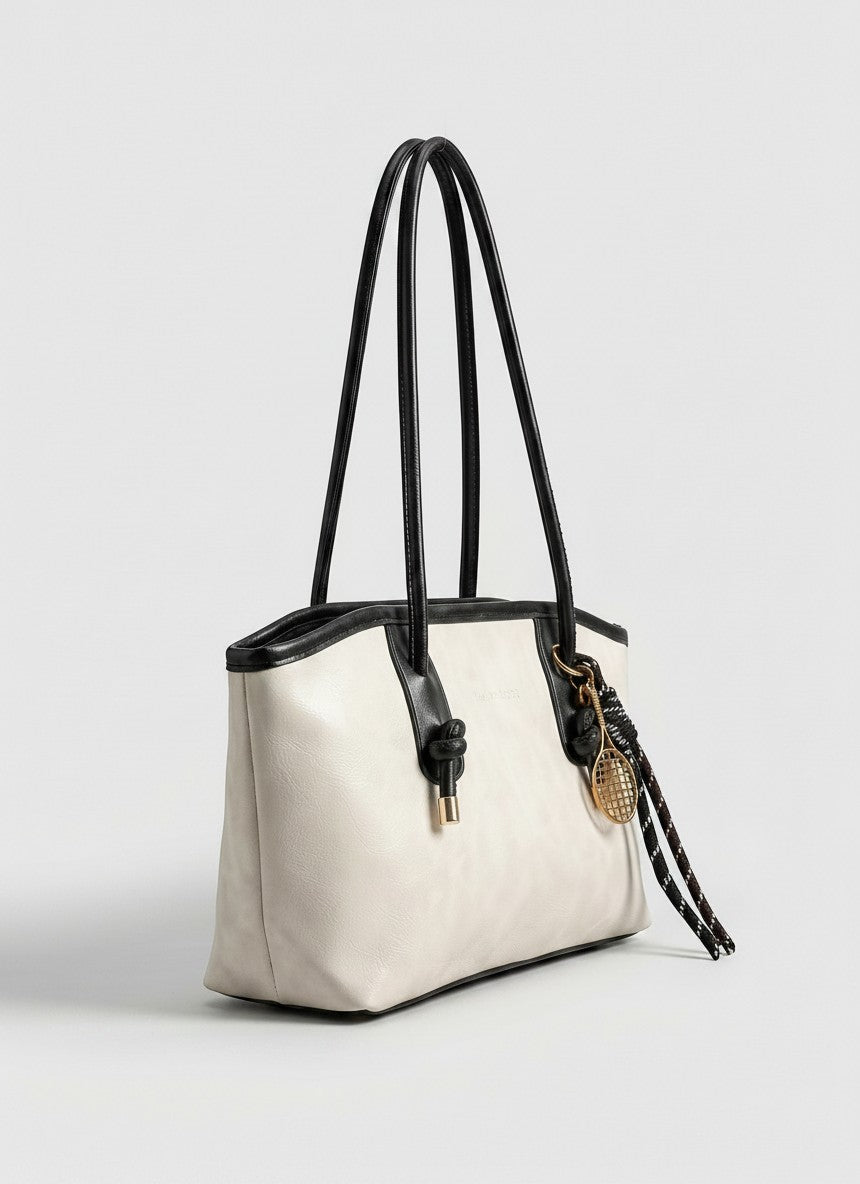 Women's Textured Faux Leather Tote Bag | Stylish Off-White Everyday Handbag 4